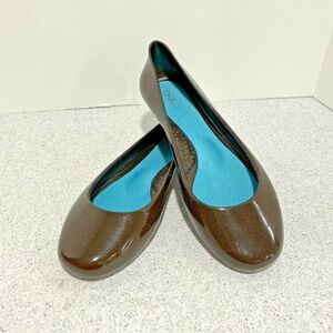 OKA-B brown ballet flats casual slip on comfort glossy finish shoes US size 7M